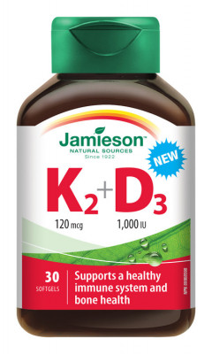 Jamieson Vitamíny K2 120mcg a D3 1000 IU 30 kapslí